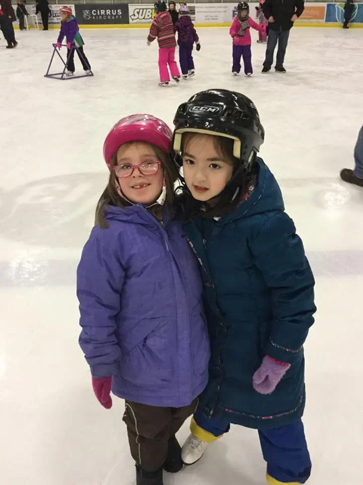 Skating with her friend Annie